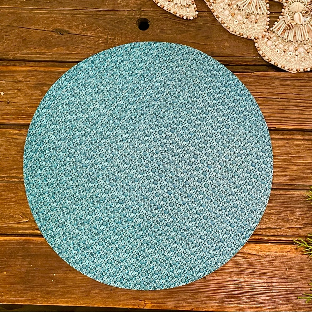 🩵 New 6 pcs Crate & Barrel Archie 15” Round Aqua Placemat Turquoise Blue Green